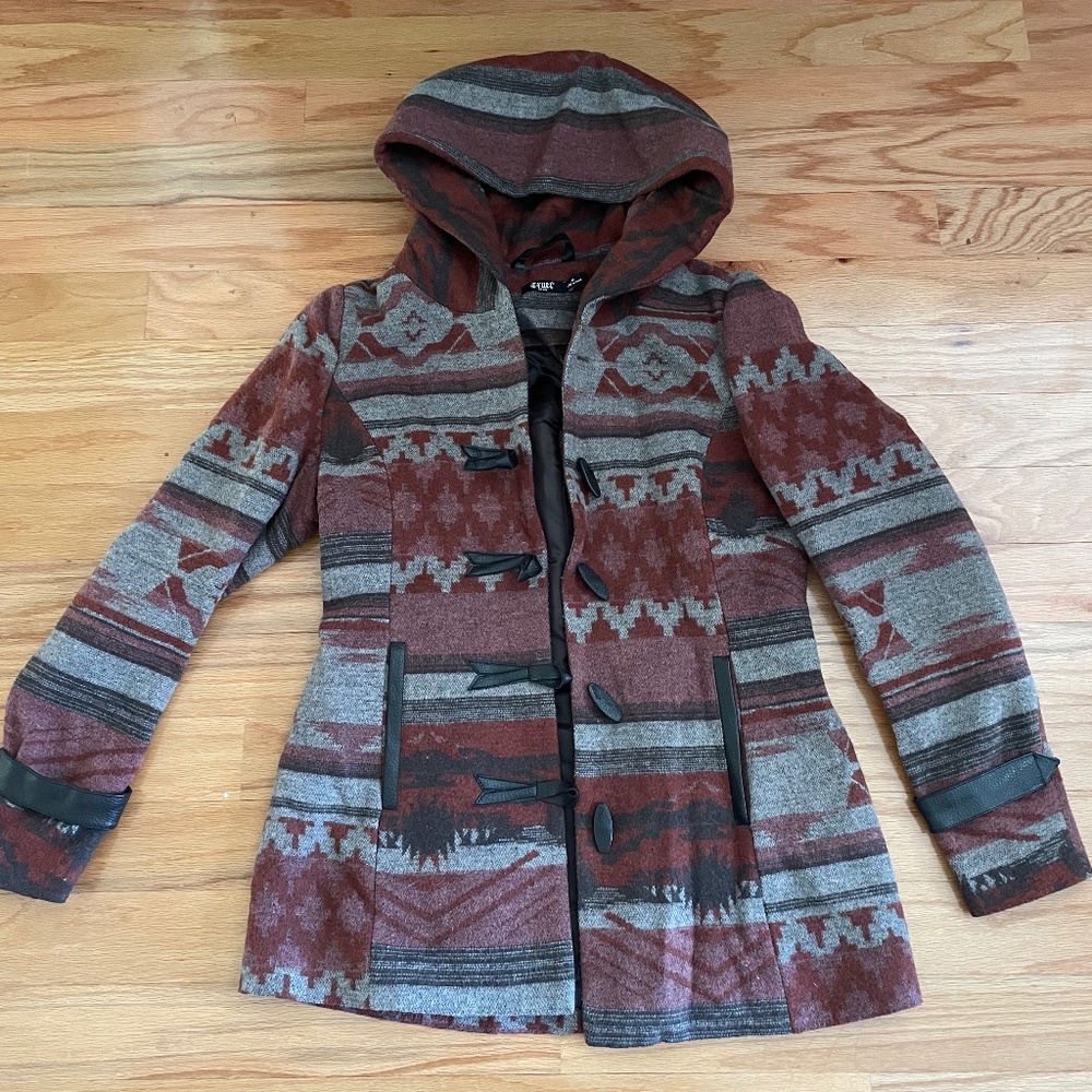 Cruel Girl Burgundy Tweed Blanket Jacket